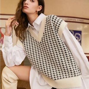 SHEIN Houndstooth Pattern Sweater Vest Without Blouse